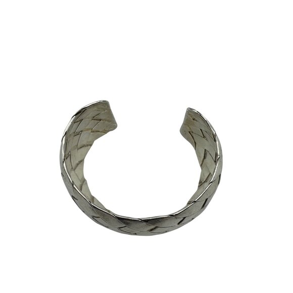 Wide Cuff Bracelet Silver-Tone Textured Woven Design Open Size Adjustable - Picture 3 of 7